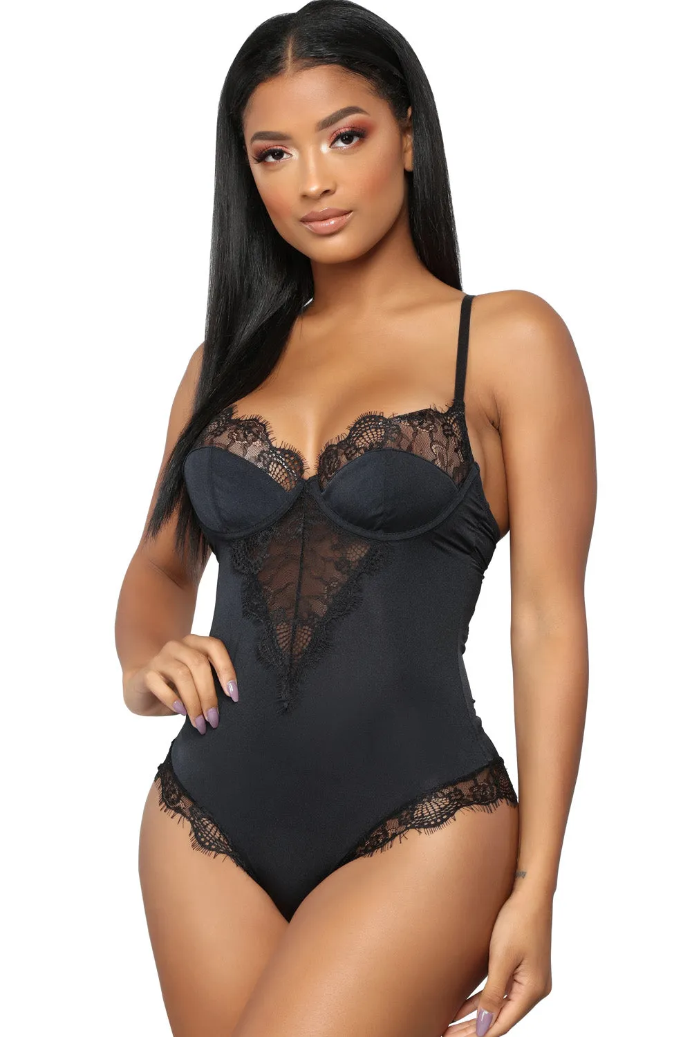 Black Backless Spaghetti Strap Teddy