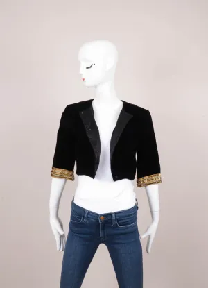 Black Embellished Cropped Velvet Jacket