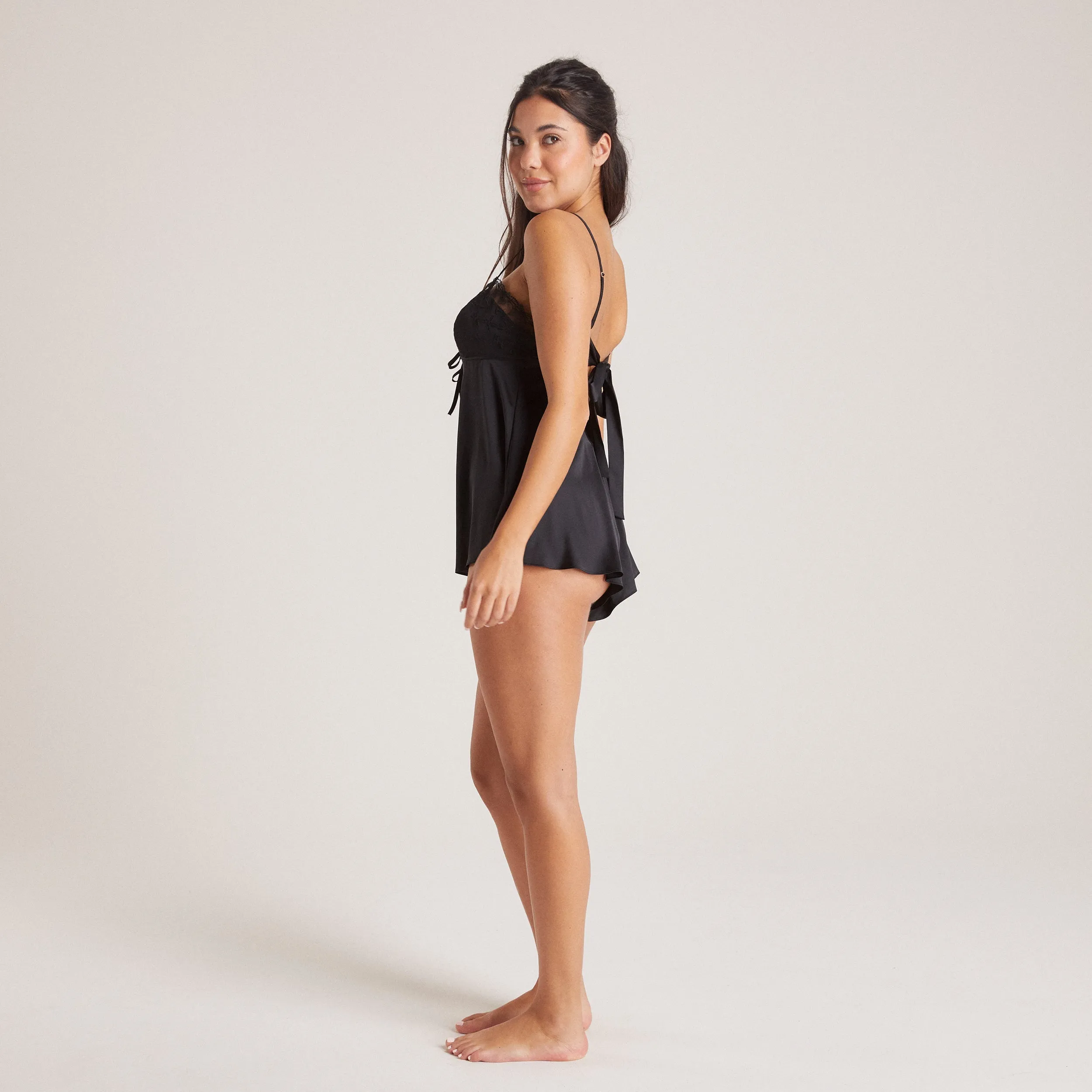 Bow Satin Teddy - Black