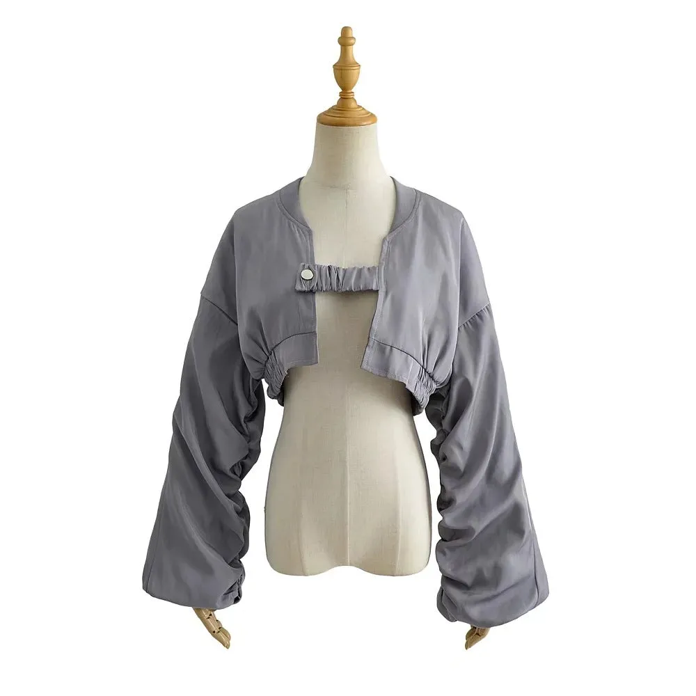 Brown Cropped Varsity Jacket Punk Motorcycle Jacket