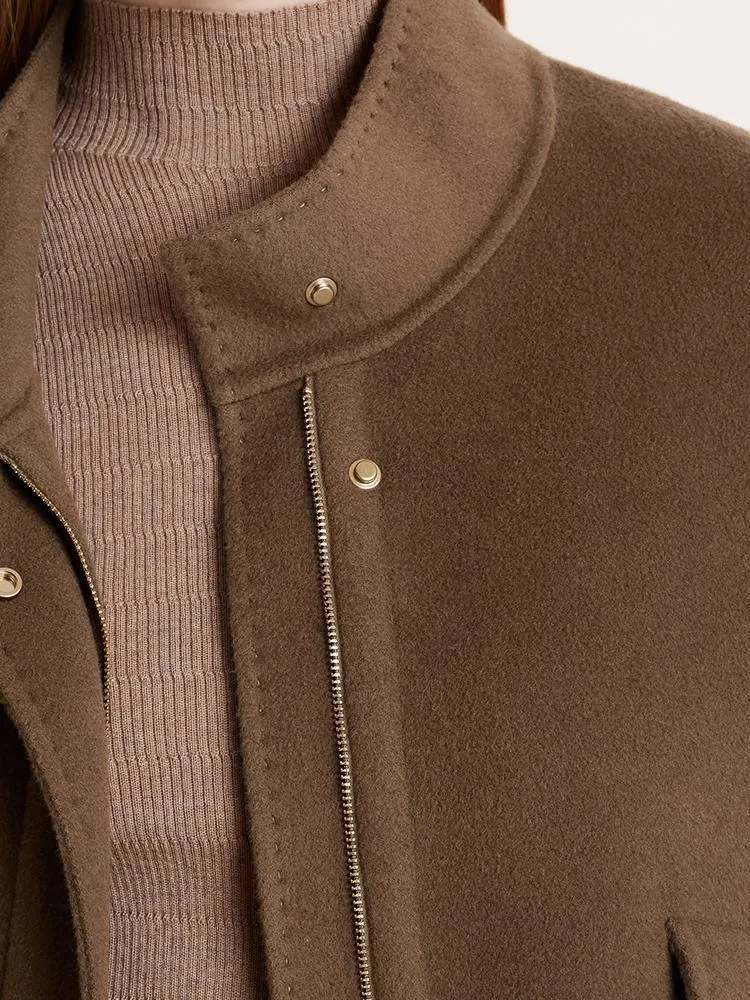 Brown Tencel Wool Mid-Length Jacket