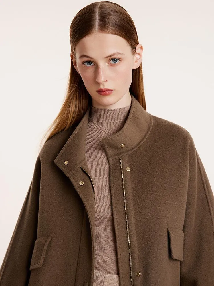 Brown Tencel Wool Mid-Length Jacket