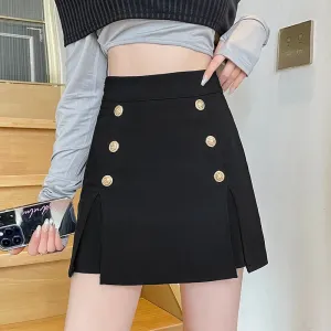 Buttons Black Slim Sexy Female Fashion Skirt High Waist Solid Color Casual Women's Mini Skirts Simple Chic Office Lady