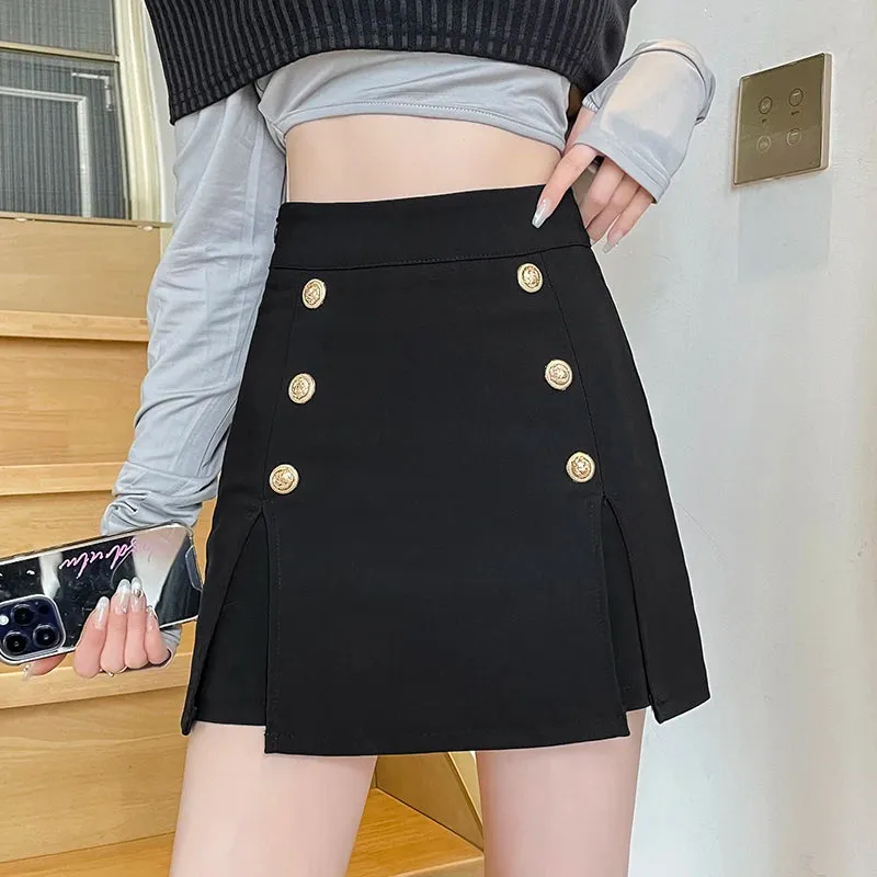Buttons Black Slim Sexy Female Fashion Skirt High Waist Solid Color Casual Women's Mini Skirts Simple Chic Office Lady