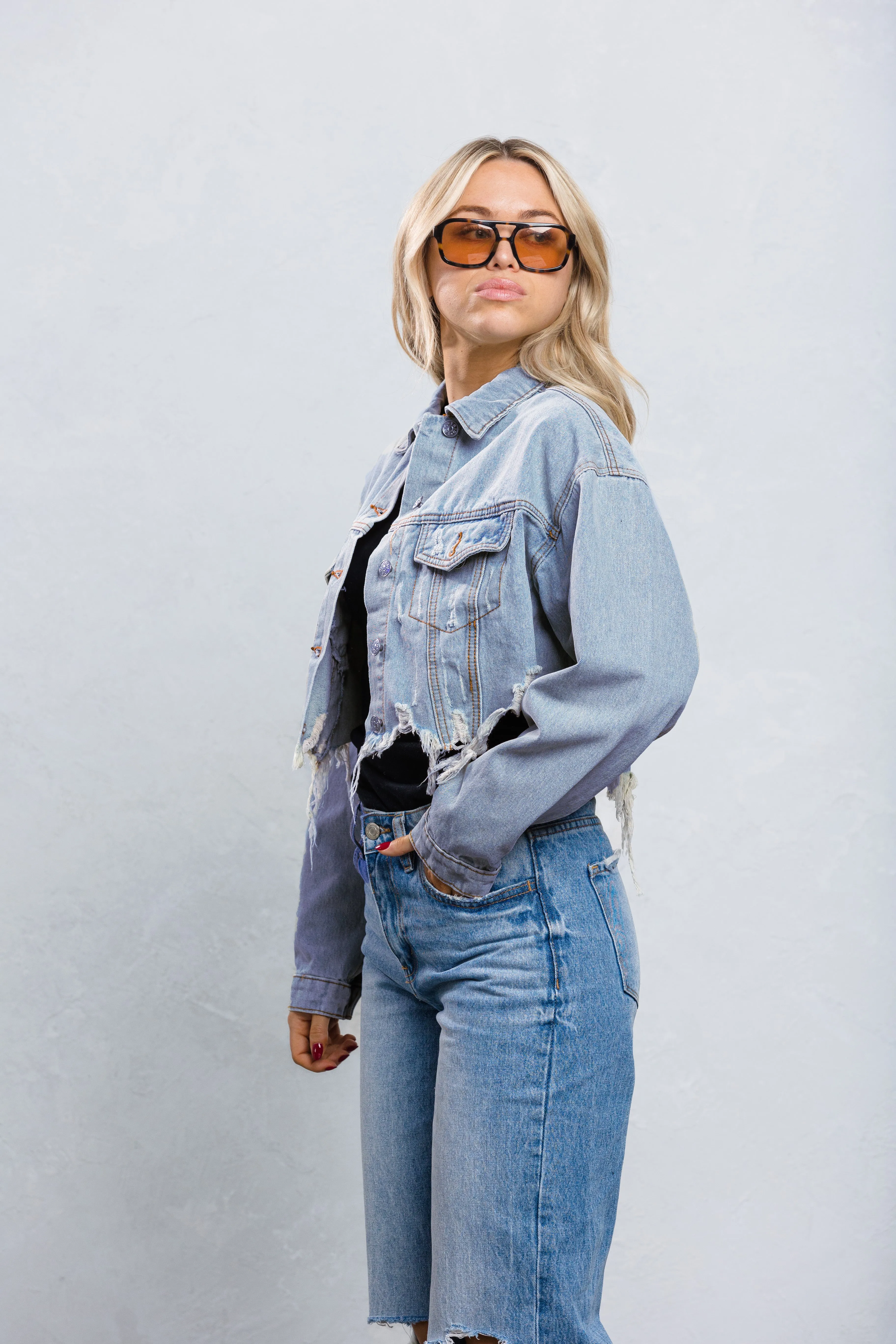 CALI LOVE Crop Denim Jacket