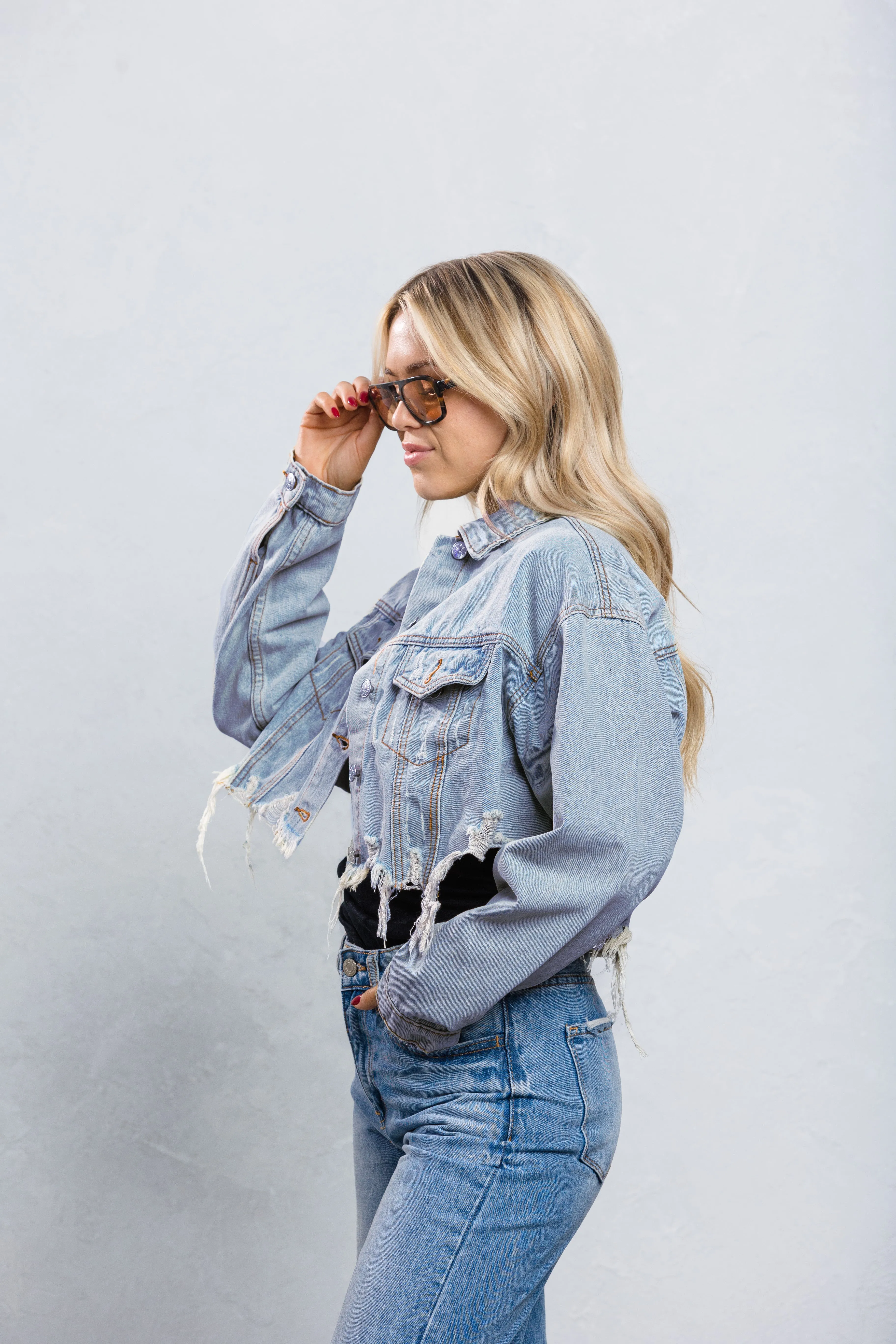 CALI LOVE Crop Denim Jacket