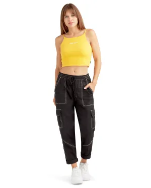 Camelia Mid-Rise Cargo Pants - Black