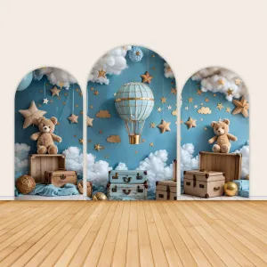 Cartoon Hot Air Balloon Teddy Bear Backdrop