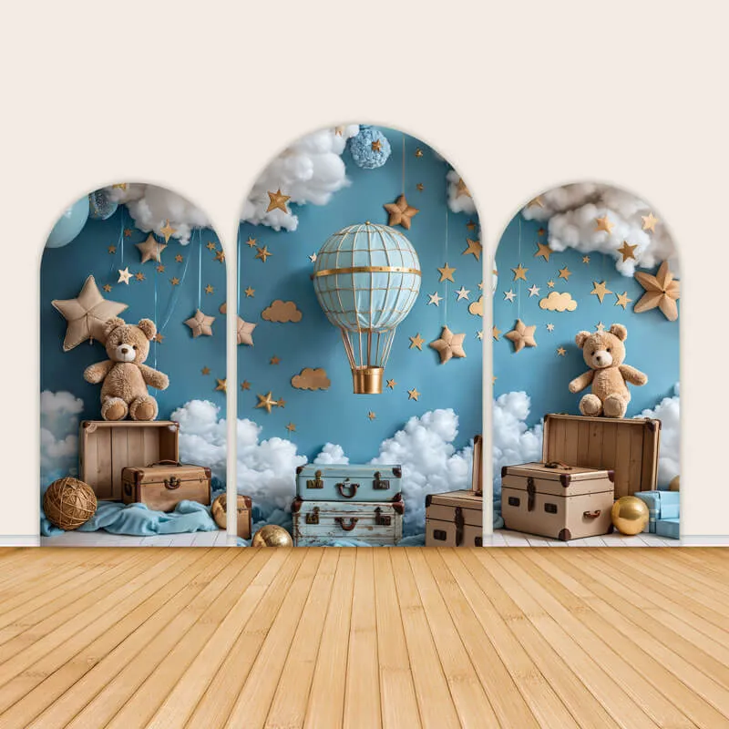 Cartoon Hot Air Balloon Teddy Bear Backdrop