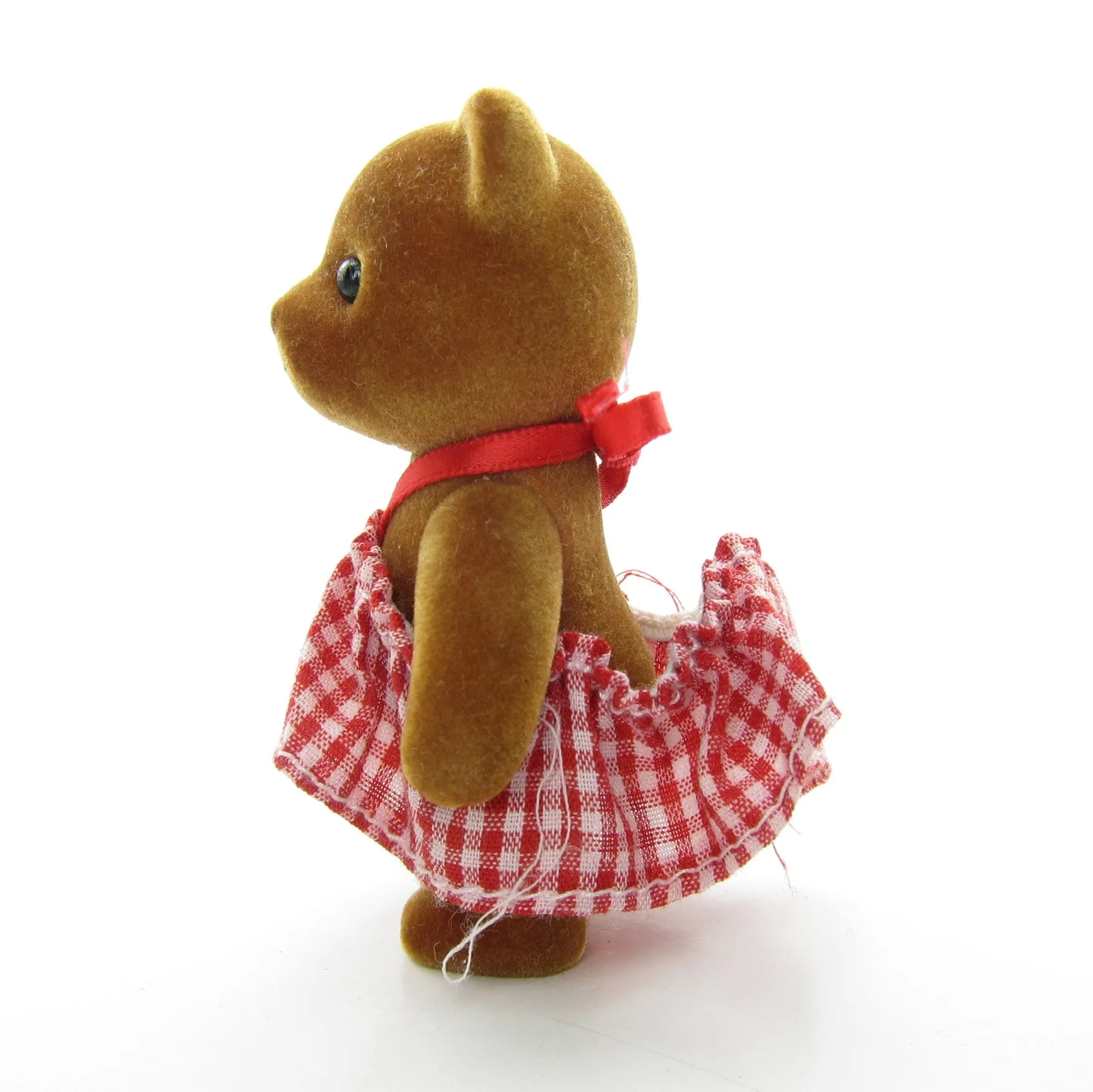 CeCe or Dee-Dee Sister Figure Flocked Toy in Red Gingham Dress from Teddy Bear Story