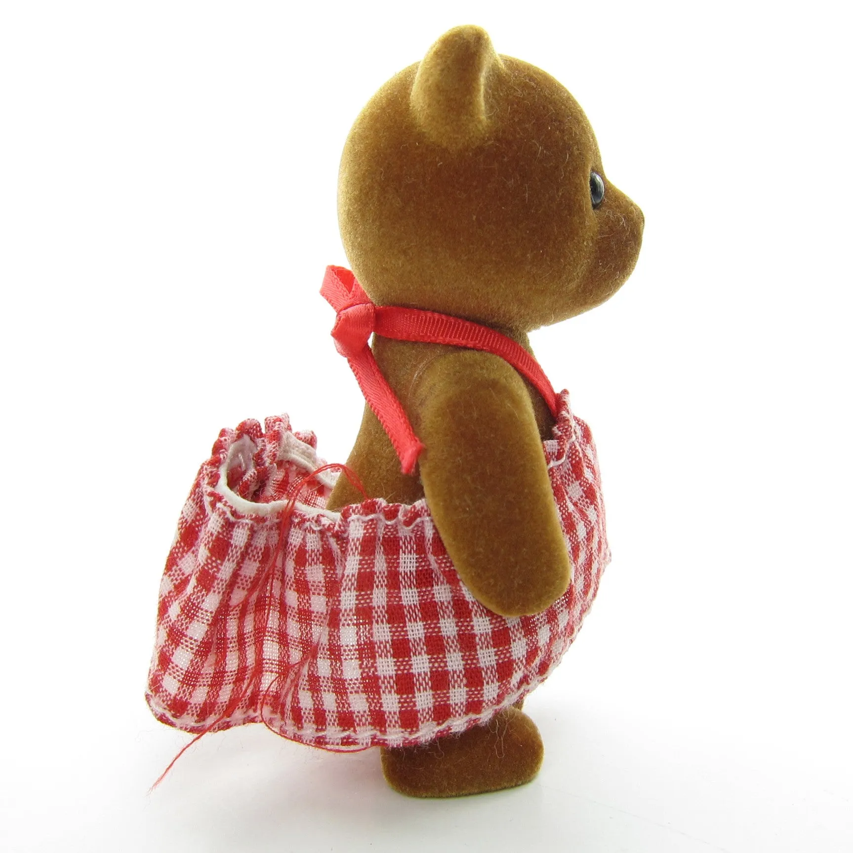 CeCe or Dee-Dee Sister Figure Flocked Toy in Red Gingham Dress from Teddy Bear Story
