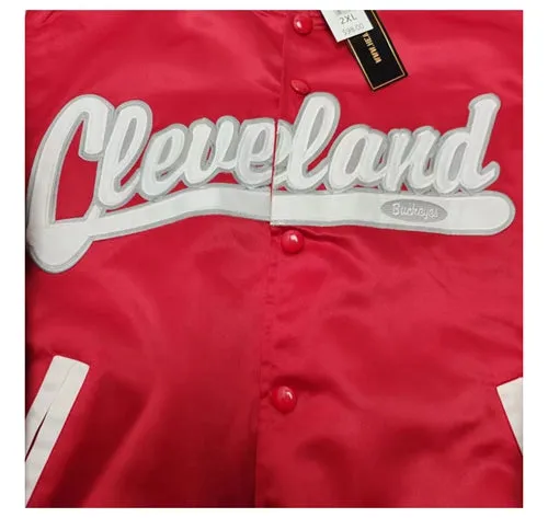 CLEVELAND AMERICAN RETRO CHAMPION WOVEN BOMBER JACKET IN RED