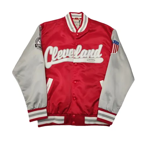 CLEVELAND AMERICAN RETRO CHAMPION WOVEN BOMBER JACKET IN RED