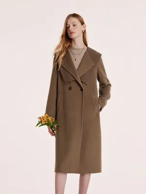 Coffee Tencel Wool Navy Collar Coat
