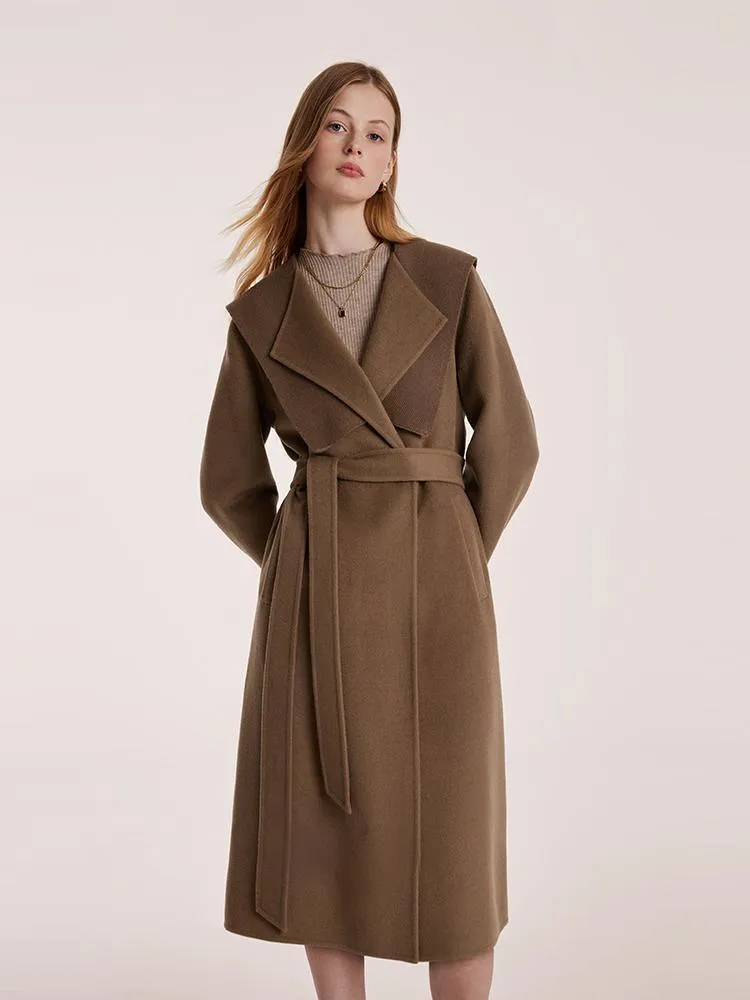 Coffee Tencel Wool Navy Collar Coat