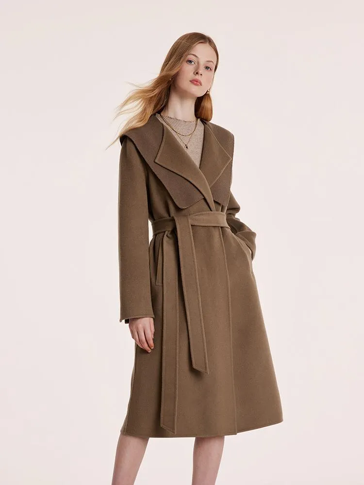 Coffee Tencel Wool Navy Collar Coat