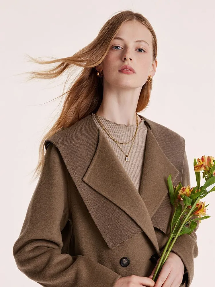 Coffee Tencel Wool Navy Collar Coat