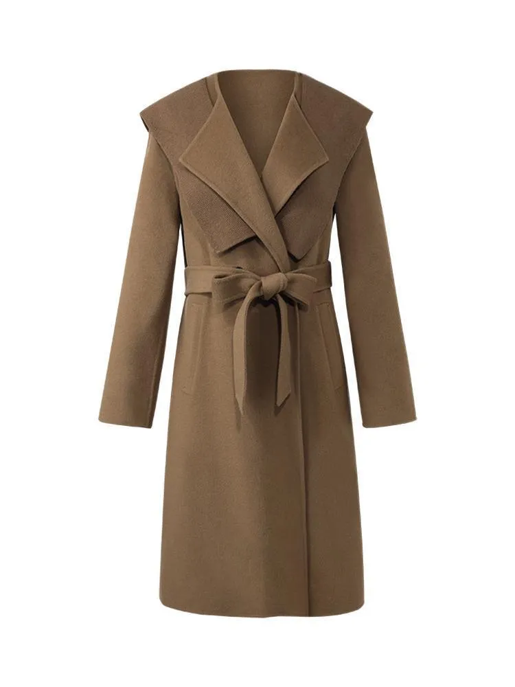 Coffee Tencel Wool Navy Collar Coat