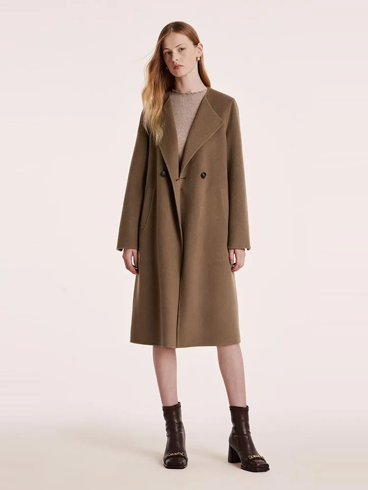 Coffee Tencel Wool Navy Collar Coat