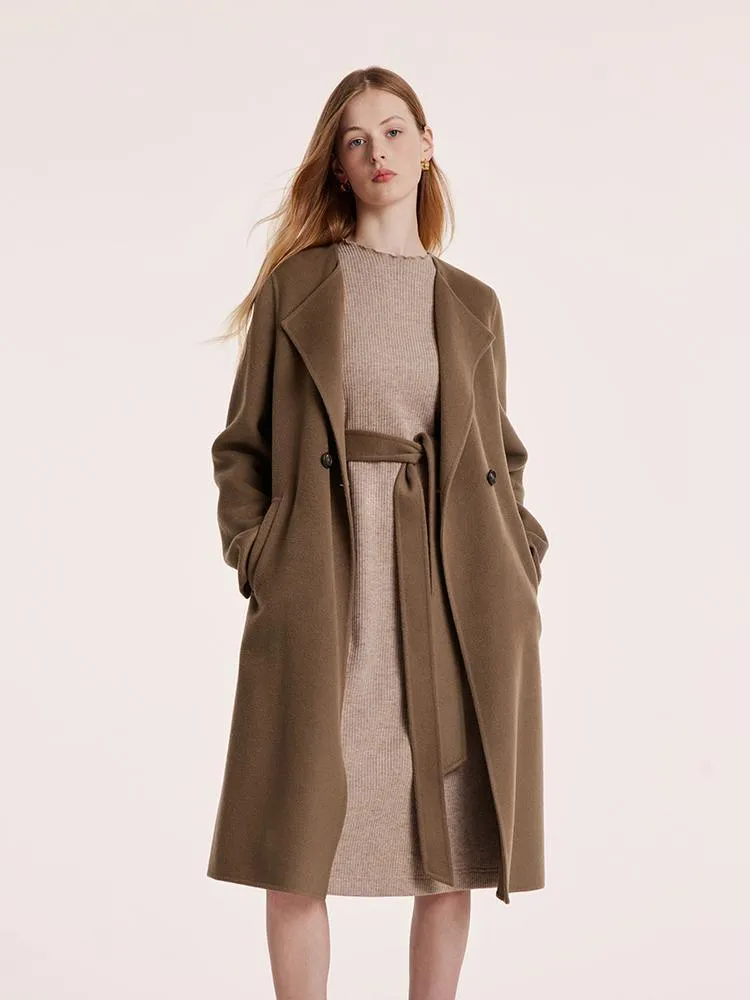 Coffee Tencel Wool Navy Collar Coat