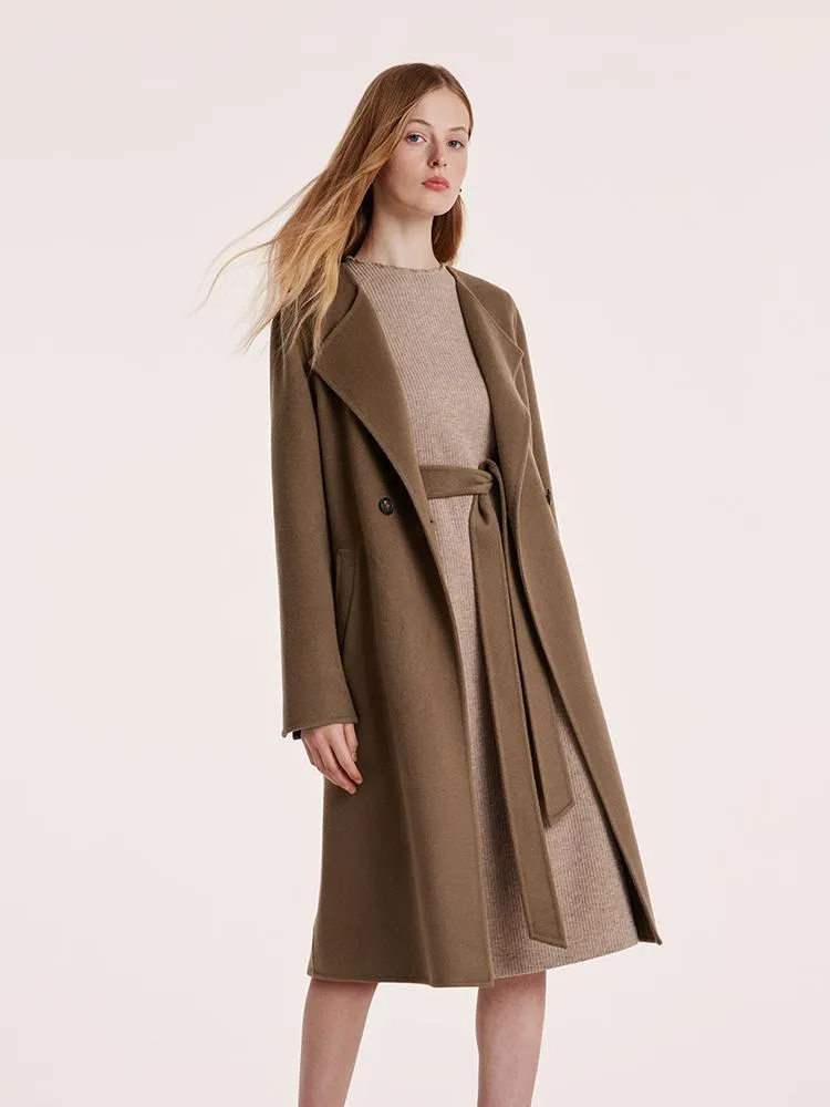 Coffee Tencel Wool Navy Collar Coat