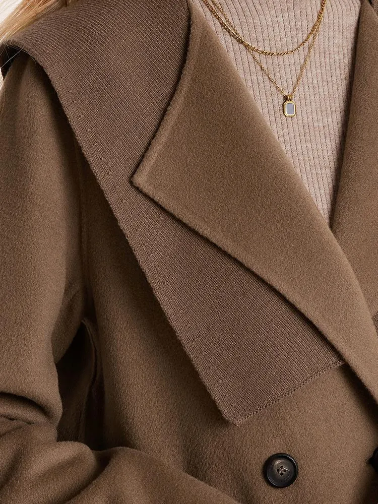 Coffee Tencel Wool Navy Collar Coat