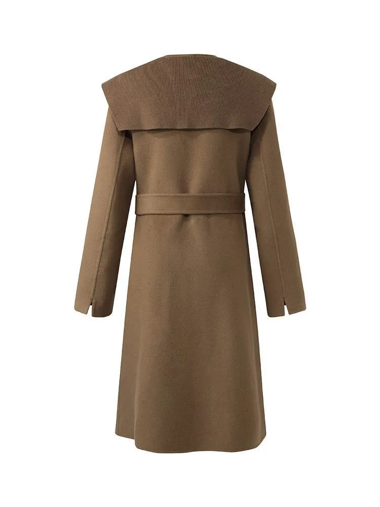 Coffee Tencel Wool Navy Collar Coat