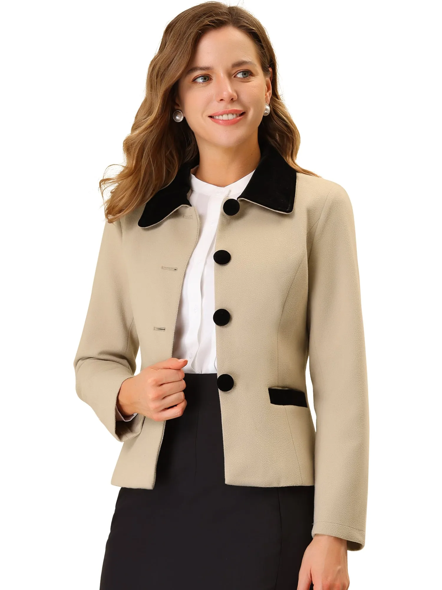 Collar Single Breasted Button Down Cropped Pea Coat