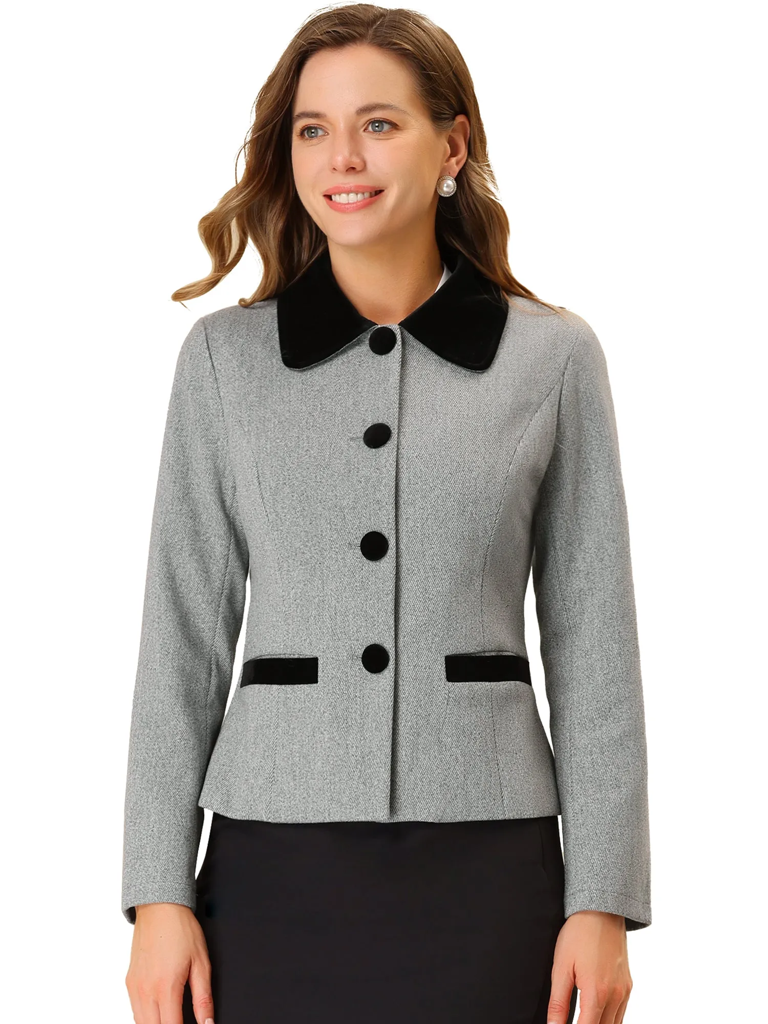 Collar Single Breasted Button Down Cropped Pea Coat