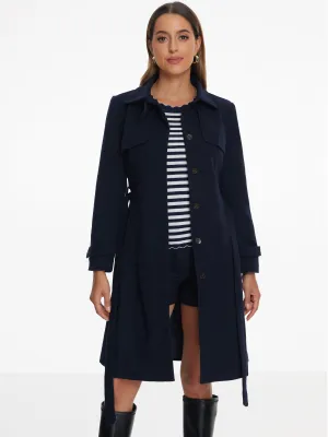 Collared Single Breasted Long Sleeve Belted Pea Coat