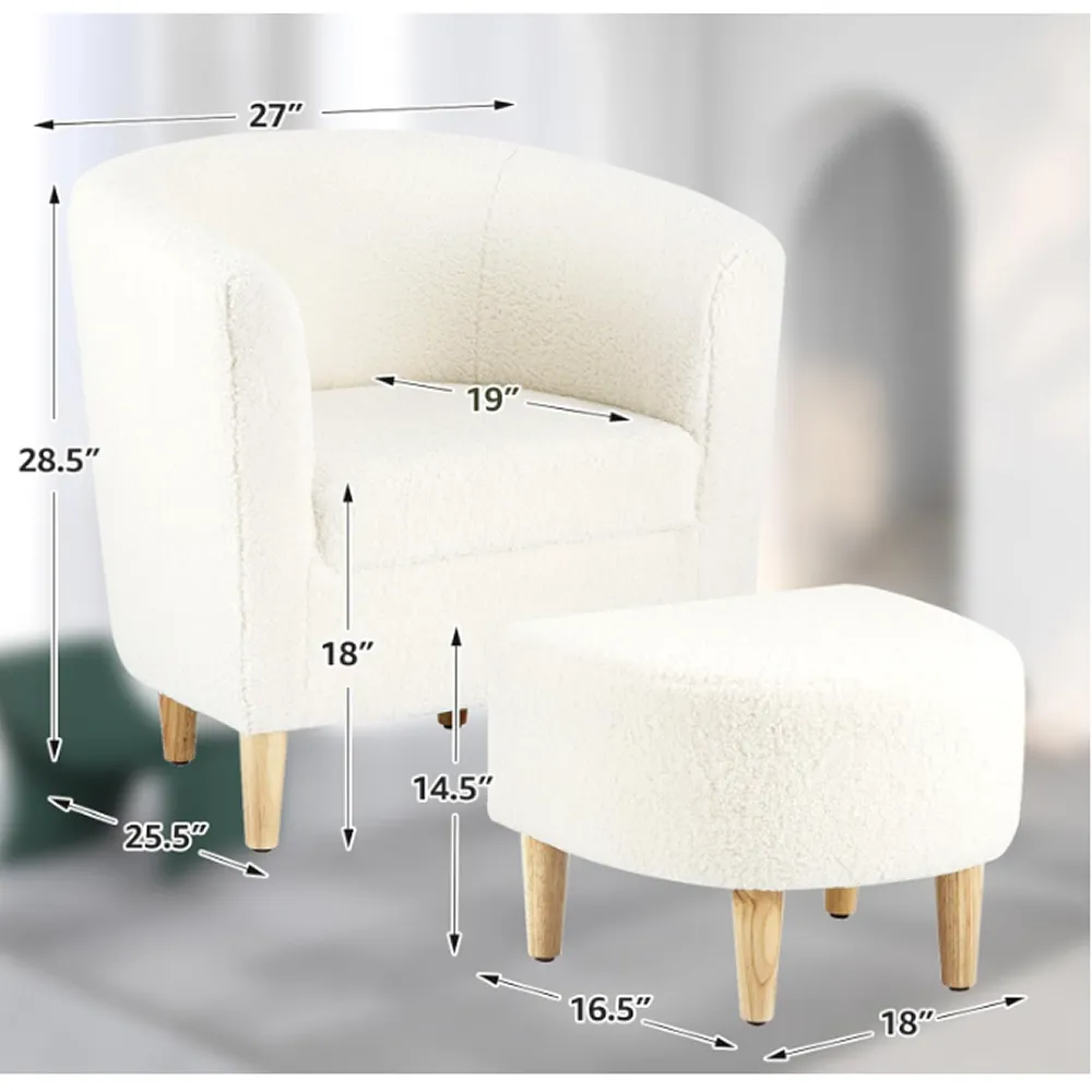 Comfortable Fluffy Teddy Barrel Chair With Footrest