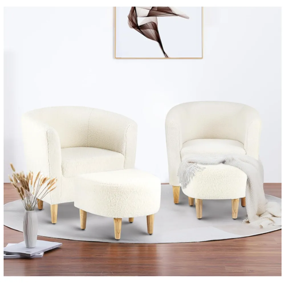 Comfortable Fluffy Teddy Barrel Chair With Footrest