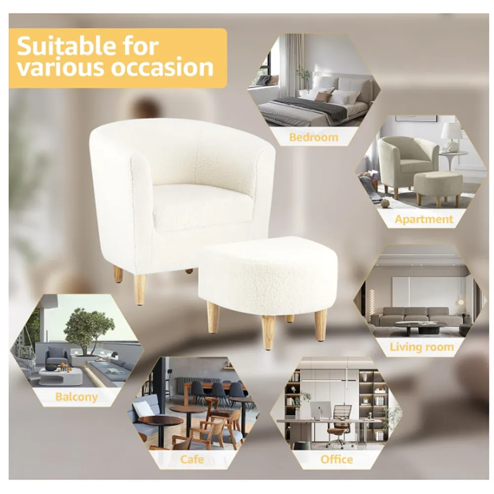 Comfortable Fluffy Teddy Barrel Chair With Footrest