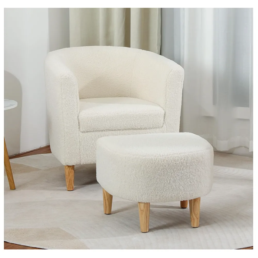Comfortable Fluffy Teddy Barrel Chair With Footrest