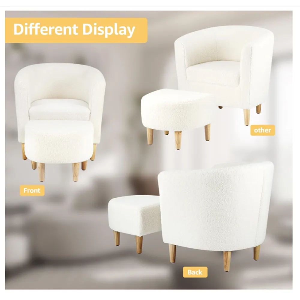 Comfortable Fluffy Teddy Barrel Chair With Footrest