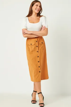 Corduroy Patch Pocket Button Detail Skirt