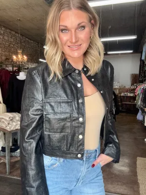 Crocodile Pleather Cropped Jacket