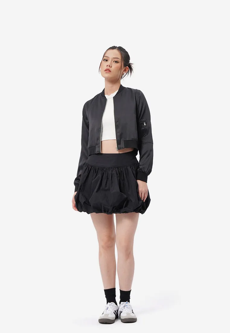 Cropped Satin Bomber Jacket