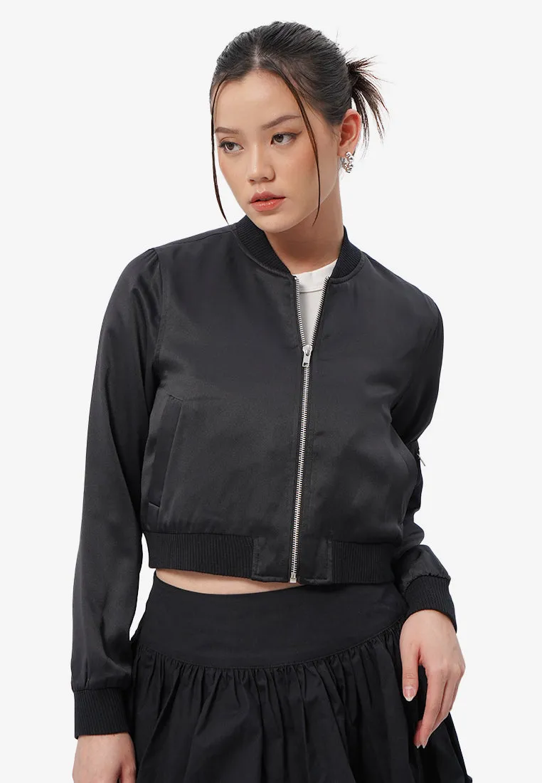 Cropped Satin Bomber Jacket
