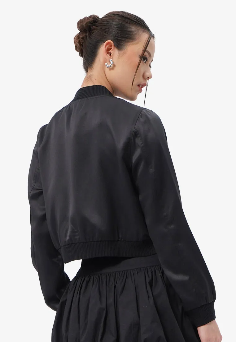 Cropped Satin Bomber Jacket