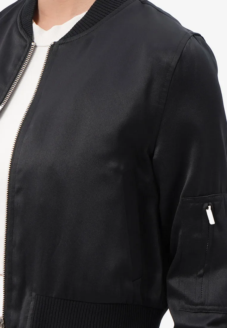 Cropped Satin Bomber Jacket