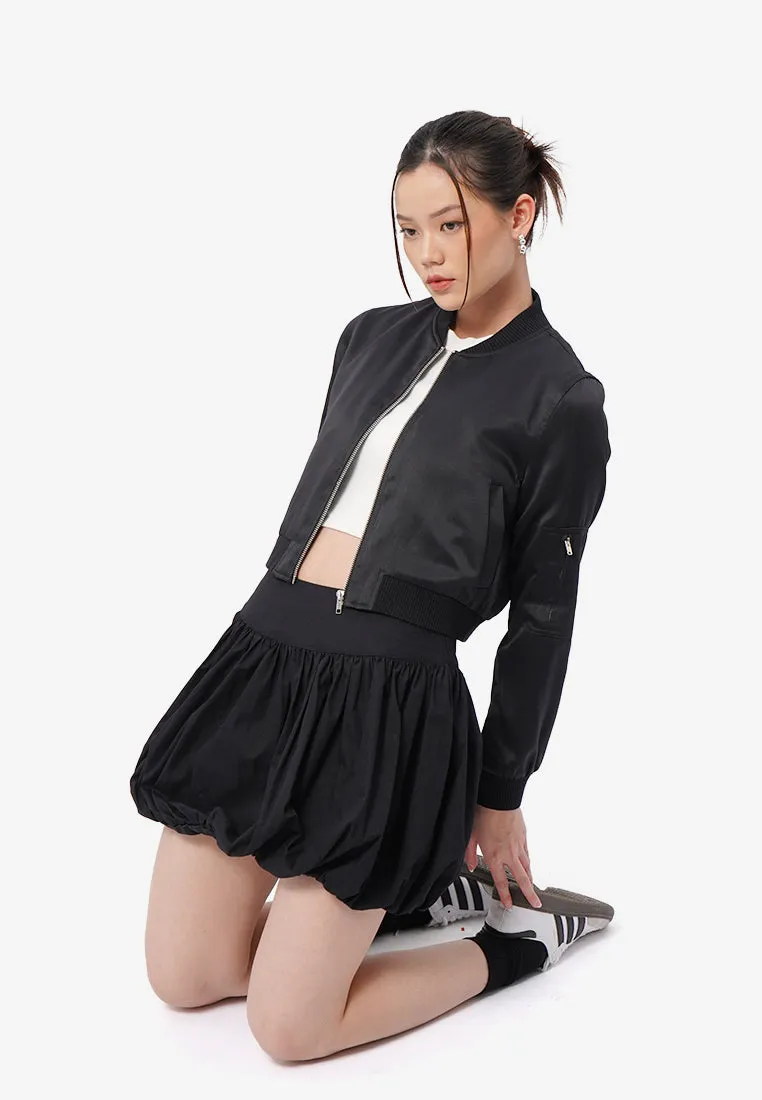 Cropped Satin Bomber Jacket