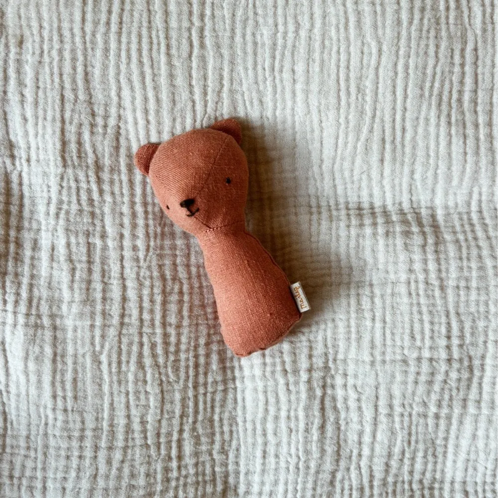 Cuddly teddy bear - Linen - Rattle