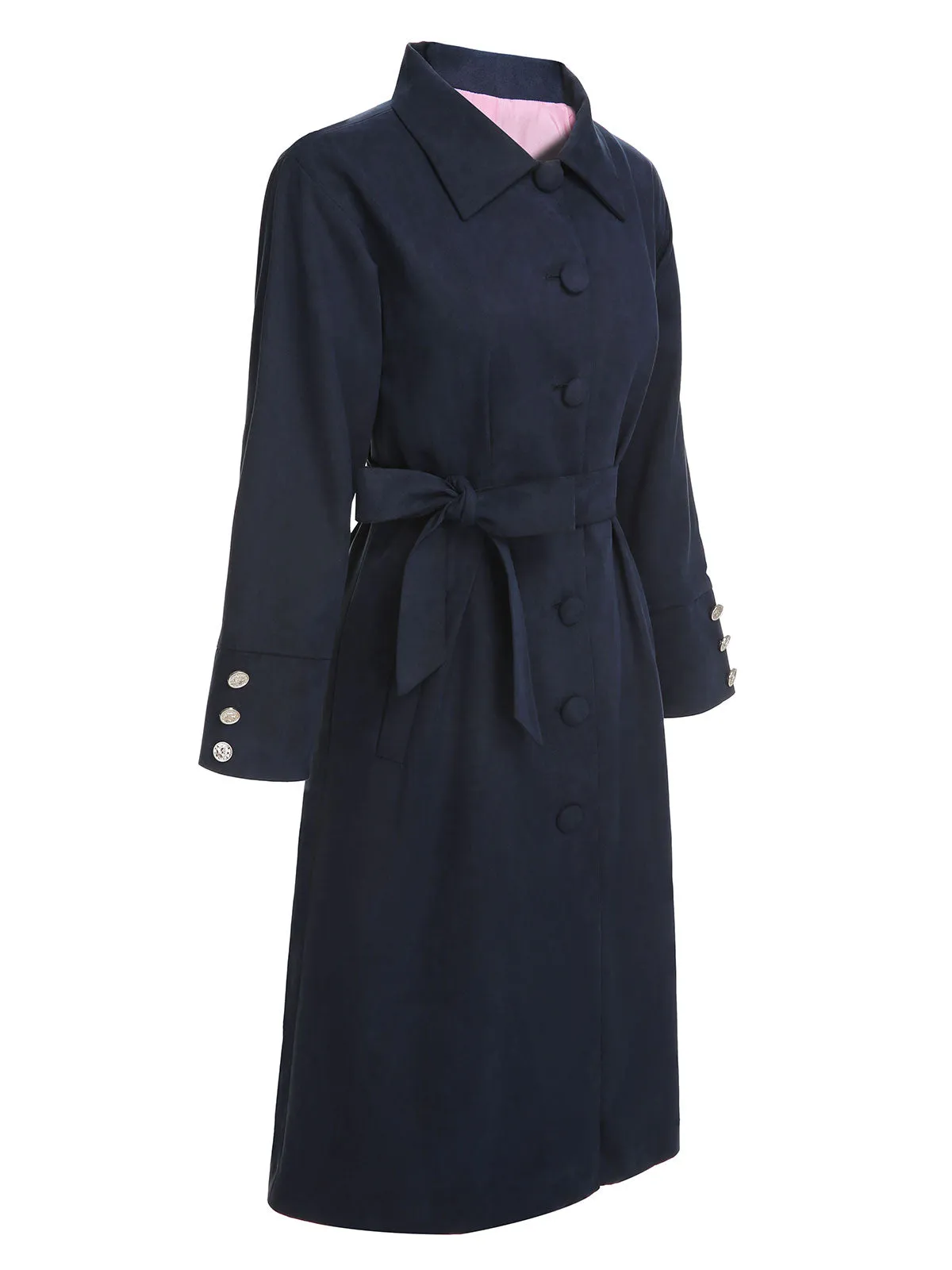 Dark Blue 1950s Solid Belted Coat