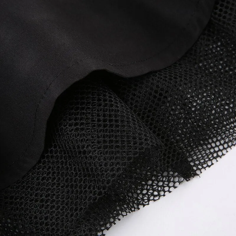 Dark Fishnet Patchwork Pleated Short Skirt