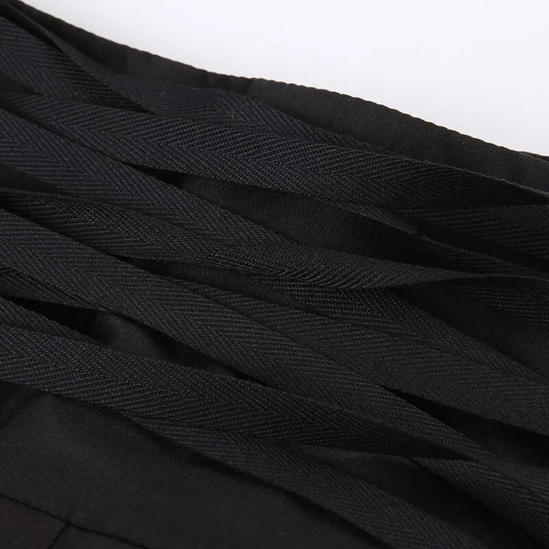 Dark Fishnet Patchwork Pleated Short Skirt