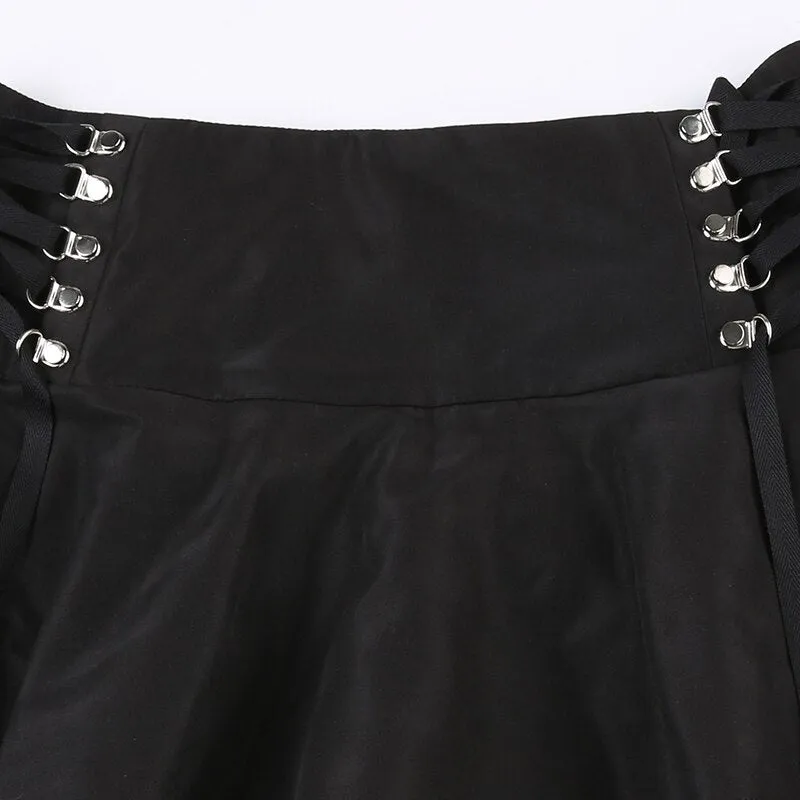 Dark Fishnet Patchwork Pleated Short Skirt