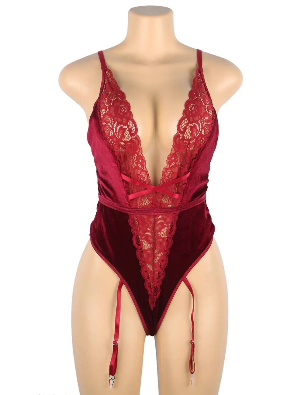 Deep V garter lace velvet stitching teddy Egypt