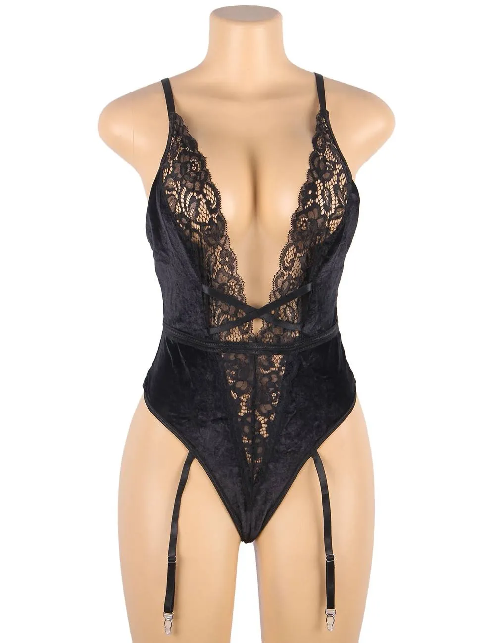 Deep V garter lace velvet stitching teddy Egypt