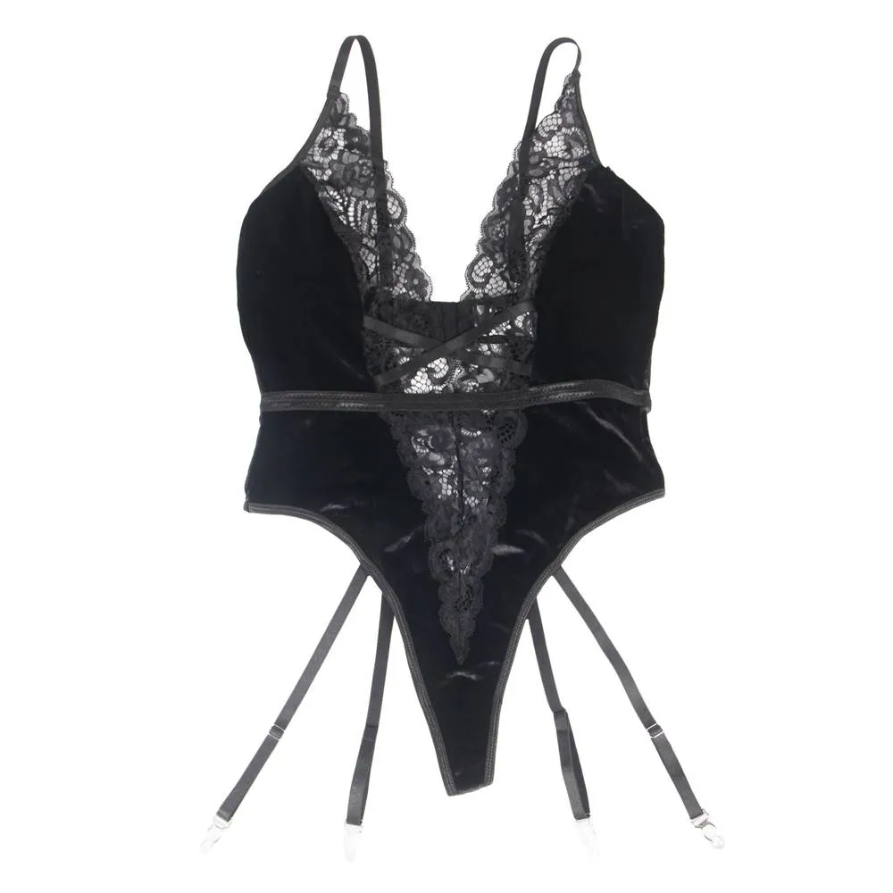 Deep V garter lace velvet stitching teddy Egypt